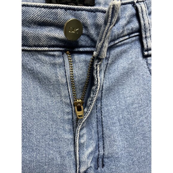 Donna Karan New York Faded Distressed Cropped Flare Stretch Denim Jeans Size 28 - Picture 3 of 9